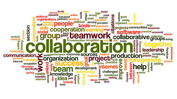 Collaboration concept in word tag cloud stock photo