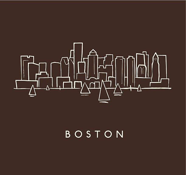 boston skyline rys - boston skyline harbor city stock illustrations