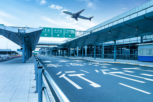 Road running through the Shanghai Pudong airport stock photo