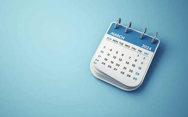 March 2024 Calendar on Light Turquoise background, Desk Calendar