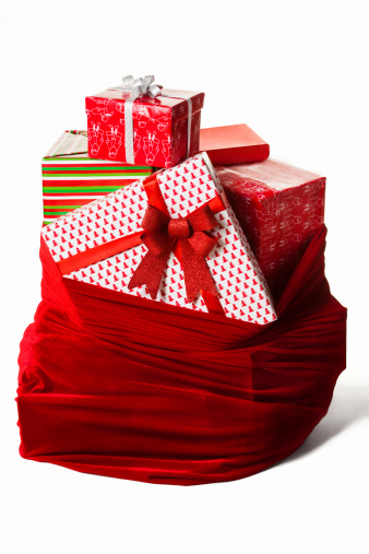 Bag with christmas presents isolated