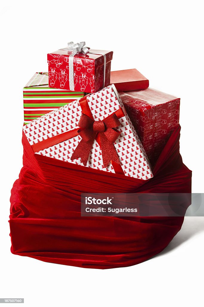 Bag with christmas presents Bag with christmas presents isolated Santa Claus Stock Photo