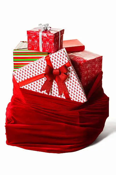 Bag with christmas presents isolated