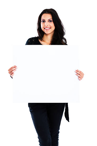 istock Young woman holding blank board 187507470