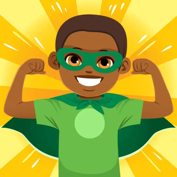 Vector illustration of Green Super Hero Boy