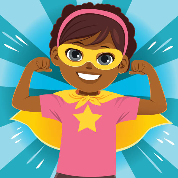 Superhero kid Strong Girl vector art illustration