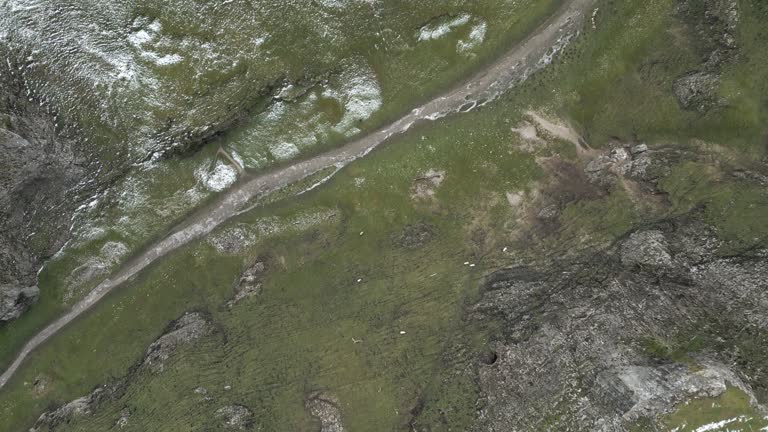 Birds-Eye-View Castle Ruins Peak District Castleton Winter Aerial Overhead