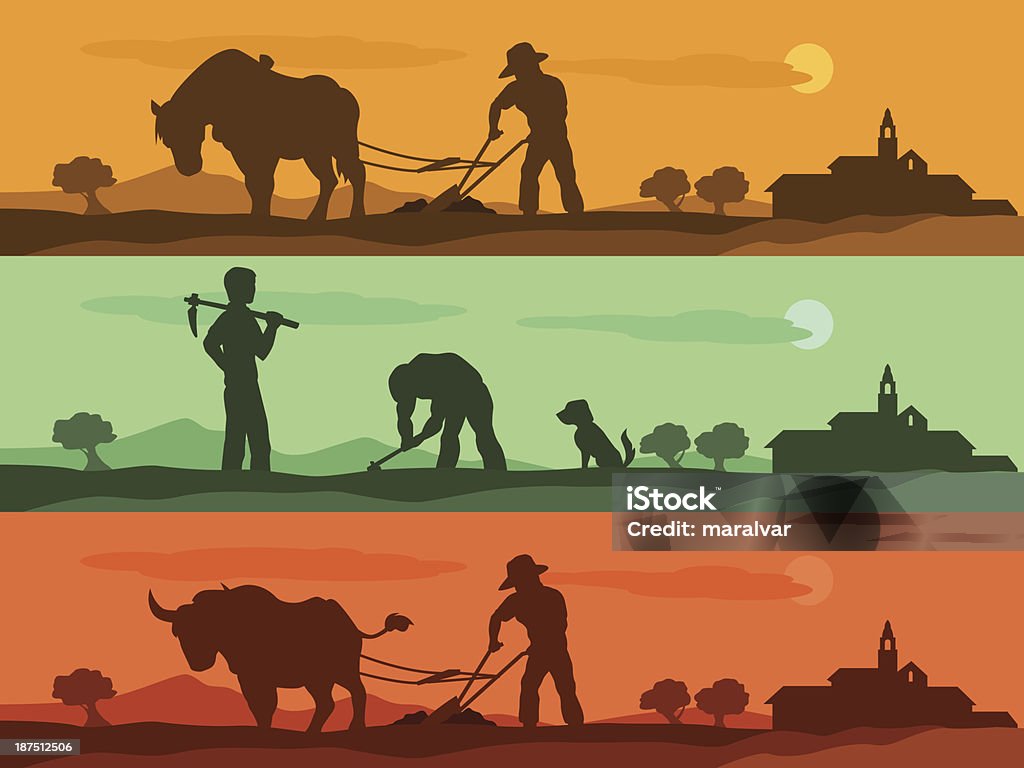 agriculture banner Vector illustration of an agricultural landscape .No gradients used. CMYK. Objects grouped for easy editing. Created with AI CS3. Plow stock vector