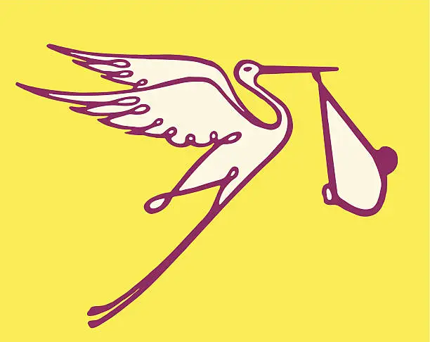 Vector illustration of Stork Carrying Wrapped Baby
