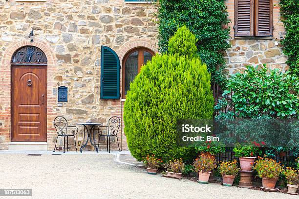 Antigua Puerta De Madera Y Las Plantas Toscana Italia Foto de stock y más banco de imágenes de Fachada arquitectónica