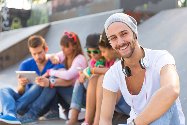 istock Young smiling guy in the skate park 187513174