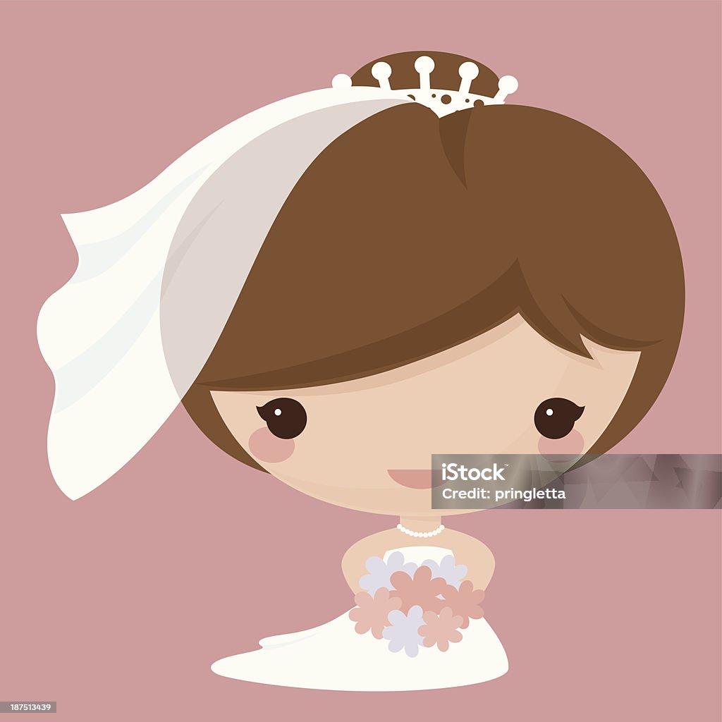 Kawaii Bride Bride in Kawaii style. Gradient free. Bouquet stock vector