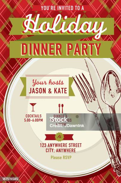 Holiday Party Dinner Invitation Design Template Stock Illustration - Download Image Now - Celebration, Design, Design Element