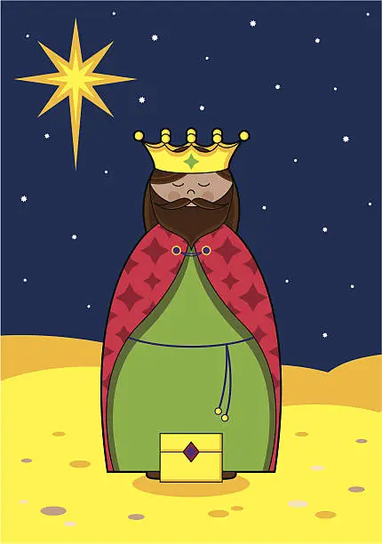 Vector illustration of Nativity Scene King Traveling at Night Bearing Gifts