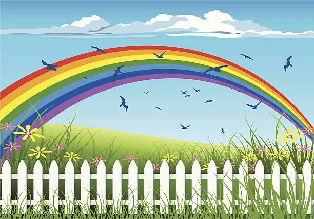 Vector illustration of Summer Landscape with a Rainbow