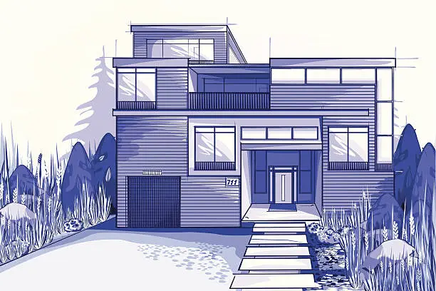 Vector illustration of Modern house in blue colors