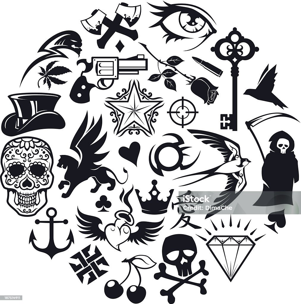 tattoo icons set Tattoo symbols icons set. High resolution PNG file is also added. Tattoo stock vector
