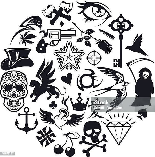 Tattoo Icons Set Stock Illustration - Download Image Now - Tattoo, Hieroglyphics, Gun