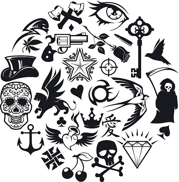 Vector illustration of tattoo icons set