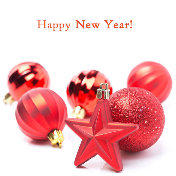istock red Christmas decorations - the star and balls, isolated 187515194