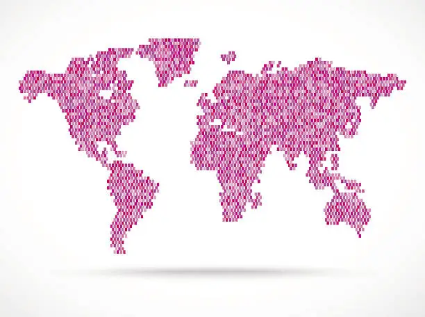 Vector illustration of Mosaik pink world map illustration