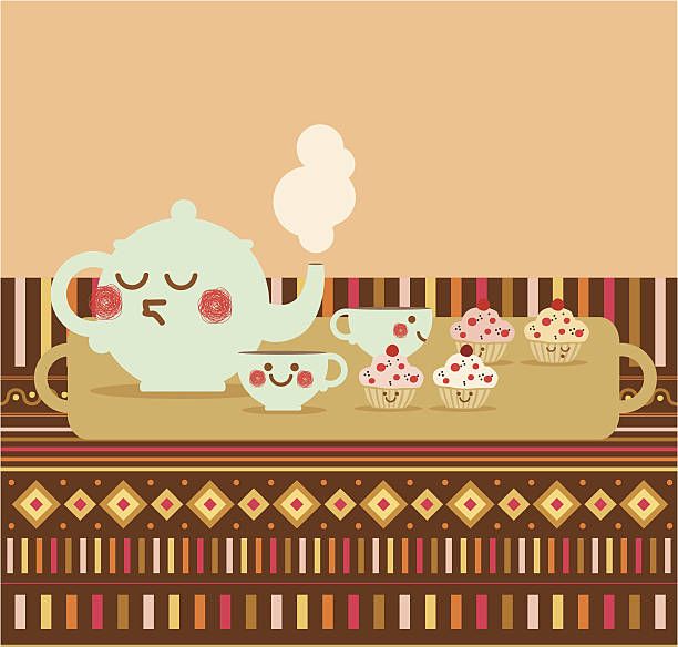 Humanised Tea Afternoon Tea Tray stock vectors - iStock