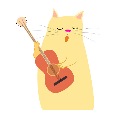 The vocalist cat sings with a guitar. Stage image