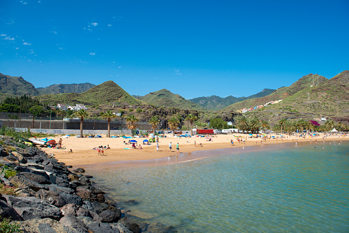Amazing view of beach las Teresitas with yellow sand. Location: Santa Cruz de Tenerife, Tenerife, Canary Islands