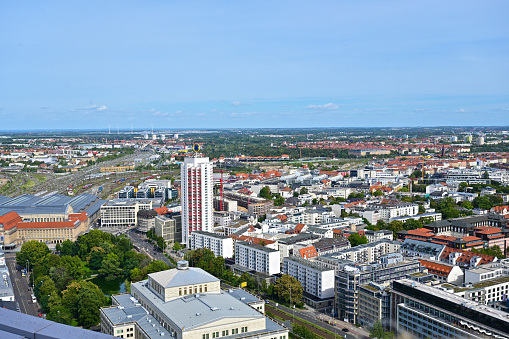 View of the city of Leipzig from the Panorama Tower, Saxony, Germany