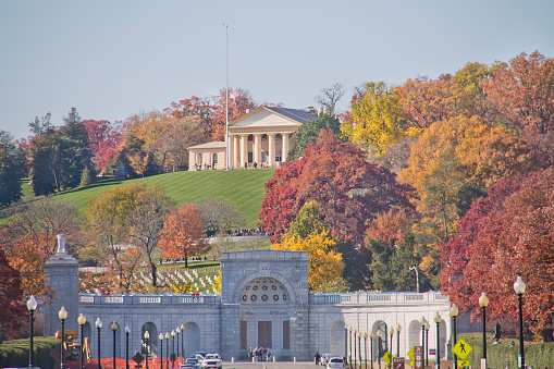 Arlington Cemetery Memorial Entrance and former home of Robert E. Lee Virginia ,at Fall
