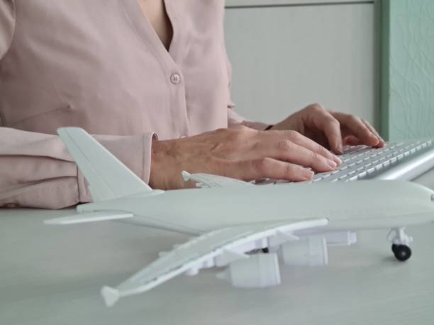 istock Person books plane ticket on Internet 1875225630