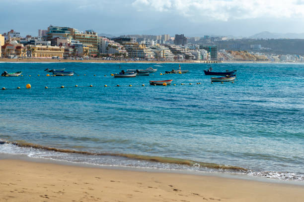 Promenade of Las Canteras Beach (Playa de Las Canteras) in Las Palmas de Gran Canaria, Canary island, Spain. 3km stretch of golden sand is the heart of Las Palmas. One of the top Urban Beaches.