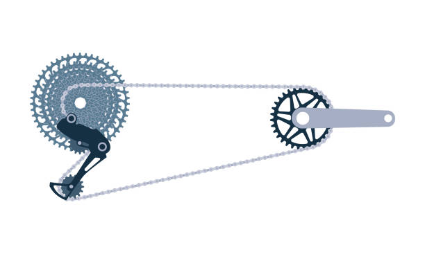 속도 스프로킷이 있는 자전거 크랭크셋. - crank bicycle gear engine gearshift stock illustrations