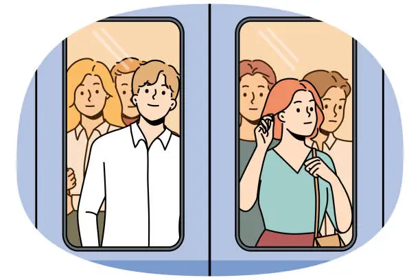 Vector illustration of People near doors in metro train