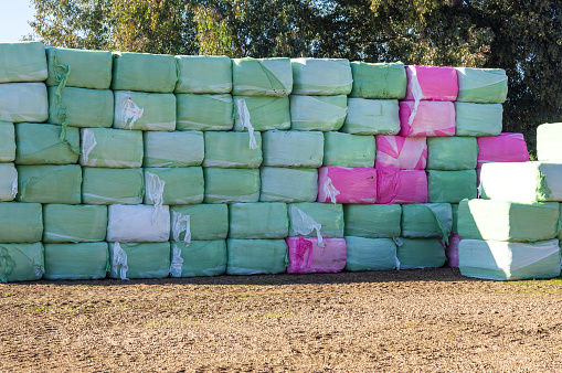 Nutrient Reserve: Plastic-Wrapped Hay Bales for Long-lasting Preservation.