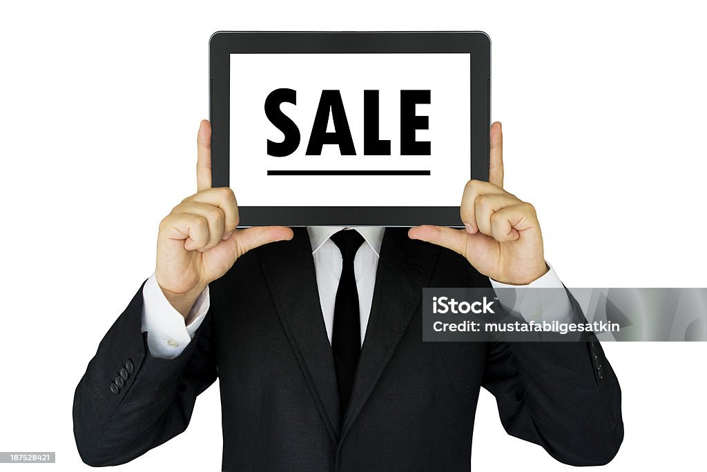 Messaggi di vendita su digital tablet. - Foto stock royalty-free di Adulto
