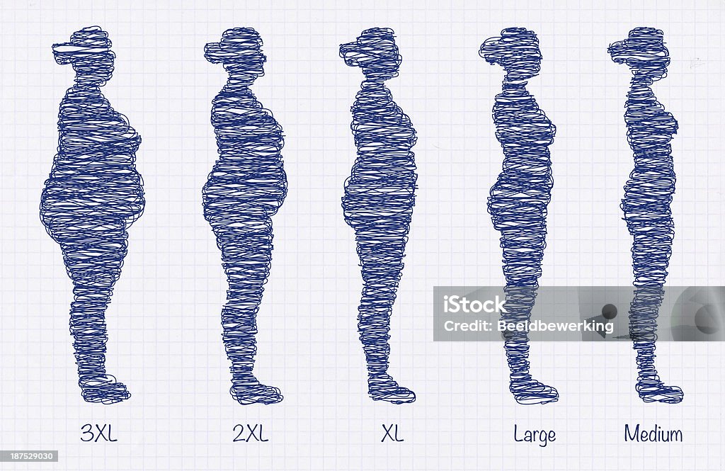 weight loss clothing sizes sketch Sketch of a female silhouette losing weight. Overweight Stock Photo