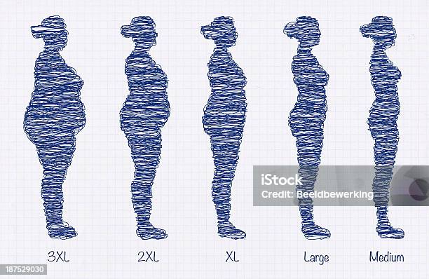 Weight Loss Clothing Sizes Sketch Stock Photo - Download Image Now - Overweight, Sketch, Ballpoint Pen