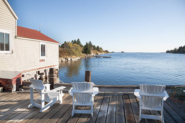istock three sunloungers overlooking idyllic bay in autumn canada 187531431