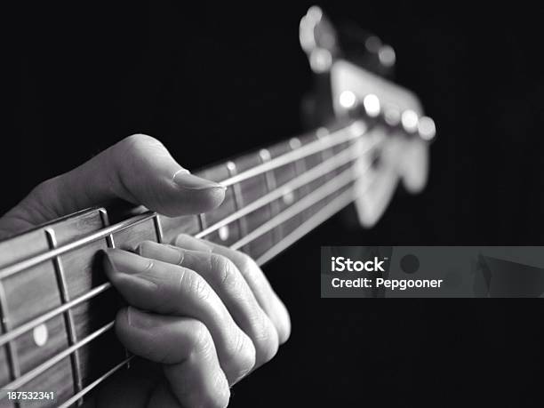 Bass Guitar On Black Background Lesson Stock Photo - Download Image Now - Bass Guitar, Bass Instrument, Black Color