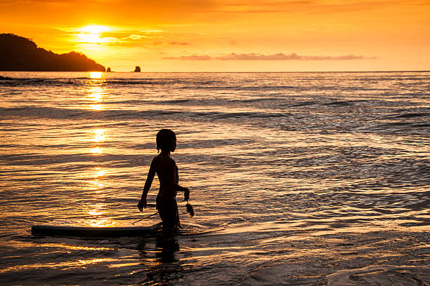 istock Surfer boy heading out a sunset. 187532723