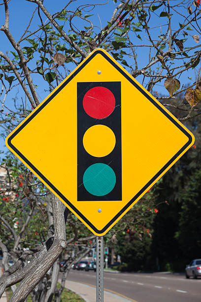 istock Traffic Light Ahead street sign, California 187533473