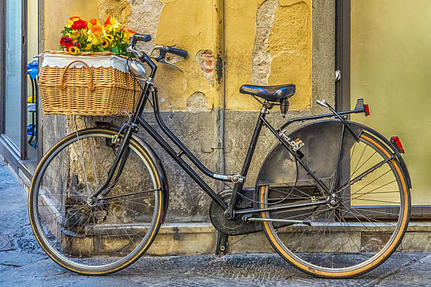 bycicle with flower filled basket