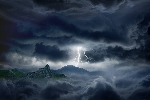 Stormy sky, lightning, mountain stock photo