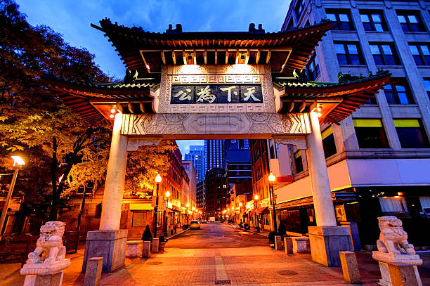 Welcome to Chinatown in Boston Boston's Chinatown is the third largest Chinese neighborhood in the country. Located between the city's Financial District and Theater Disctrict. Chinatown is one of the most densely populated neighborhoods in Boston. Boston is the largest city in New England, the capital of the state of Massachusetts chinatown photos stock pictures, royalty-free photos & images