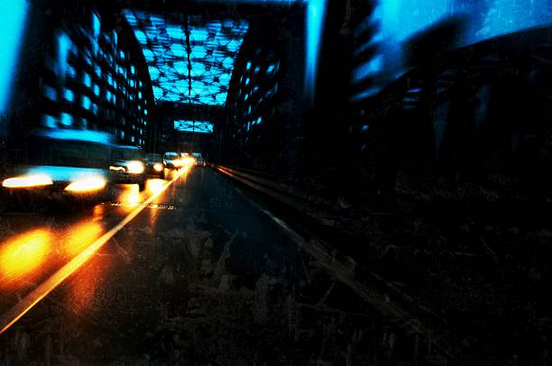 istock Speed Cars on Iron Bridge by Night 187535573
