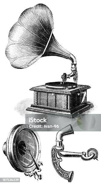 Gramophone Vecteurs libres de droits et plus d'images vectorielles de Aiguille de bras d'électrophone - Aiguille de bras d'électrophone, Analogique, Antique