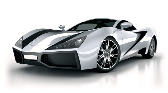 Unique 3d modelled brandless, generic sports car in studio - isolated on white with clipping path