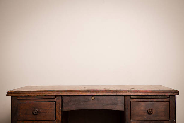 istock Flat Surface of Antique Wood Desk, With Copy Space 187537508