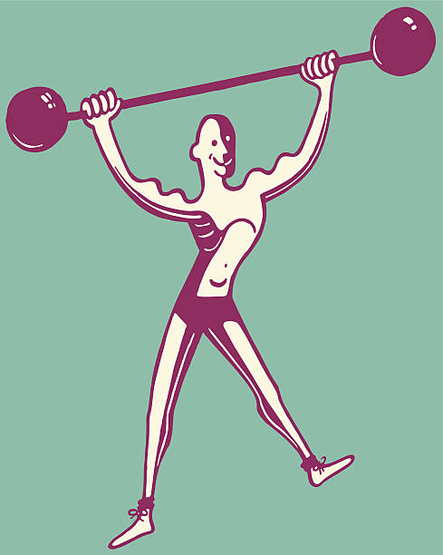 スキニーマンリフティングバーベルオーバーヘッド - strongman weightlifting human muscle men点のイラスト素材／クリップアート素材／マンガ素材／アイコン素材